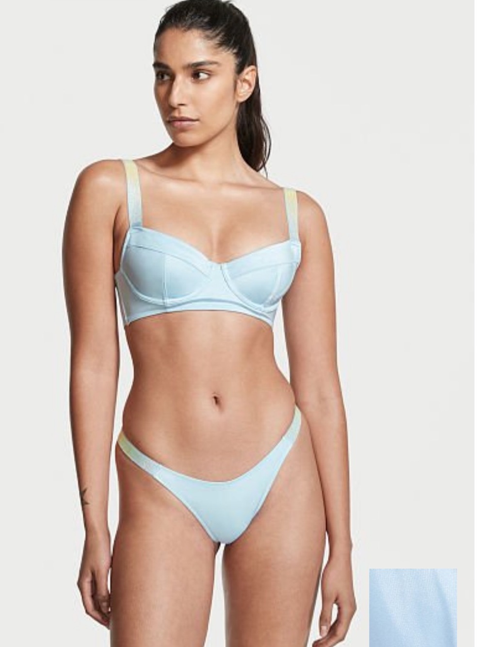 Victoria's Secret Light Blue Underwire Bikini Set with Pale Yellow Straps